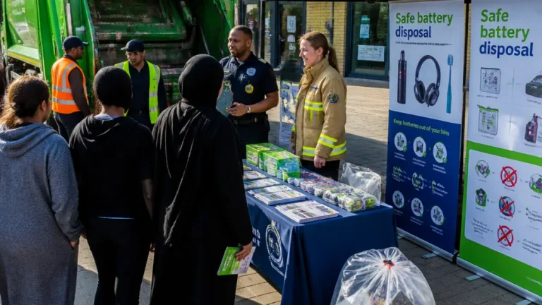 East London tour warns residents after surge in bin-lorry and waste-site fires linked to lithium batteries
